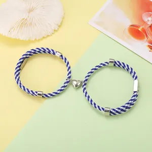 Set koppel magnetisch hart gevlochten armband, blauw wit touw roestvrij staal sieraden.
