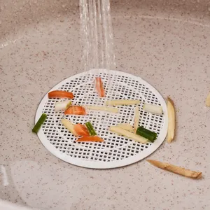 Round white plastic floor drain cover and hair catcher for kitchen sink strainer mesh