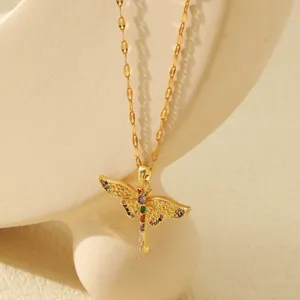 Collier Pendentif Libellule en Or pour Femme Acier Inoxydable Plaque Or 18K Bijoux Cristaux