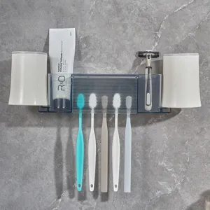 Portaspazzolino in Plastica Giapponese Minimalista Montaggio a Parete Senza Foro Supporto di Stoccaggio Bagno Organizzatore Rasoio Dentifricio Con Ganci Tazza Per Famiglia