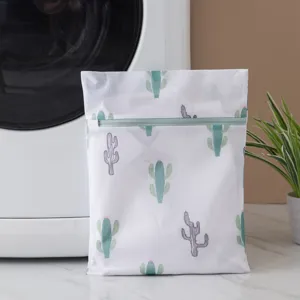 Sac à linge filet cactus pour machine à laver, sac de lavage fin durable avec zip.