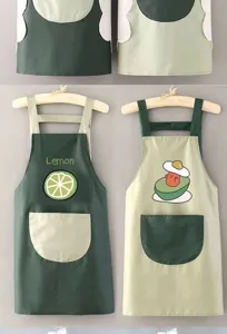 Tablier de cuisine étanche avec poches et essuie-mains, joli design de motifs de fruits.