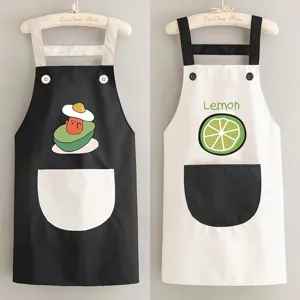 Tablier de Cuisine en PVC Imperméable et Résistant à l'Huile Joli Motif de Fruits de Dessin Animé Sans Manches Vêtement de Travail de Cuisine à Domicile avec Grande Poche Avant pour Femmes