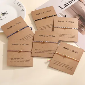 Minimalist braided wish bracelets with metal beads and cute cards, fashion daily wear.