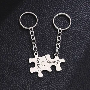 Stainless Steel Couple Puzzle Keychain Engraved Forever Always Matching Key Rings Gift