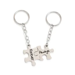 Stainless steel couple puzzle keychain, matching couple heart puzzle love keyring pendant.