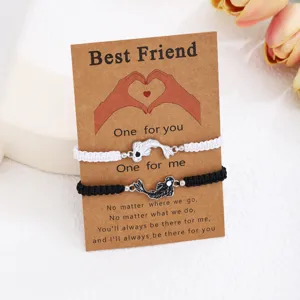 Tai Chi Yin Yang Pez Tejido a Mano Pulsera Conjunto Para Parejas Mejores Amigos Aleación Koi Colgante Ajustable Cordón Pulseras Joyería Regalo