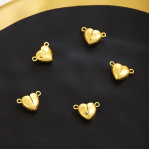 Gold heart magnetic clasps for DIY jewelry making, necklace and bracelet connector findings.