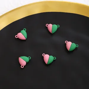 Zinc alloy pink green heart magnetic charms DIY jewelry connector for necklace bracelet.