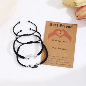 Conjunto de pulseras de la amistad tejidas negras hechas a mano pez yin yang para amigos
