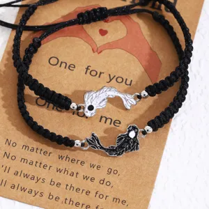 Pulseras de pareja de cordón negro tejidas a mano con dijes yin yang, regalo de joyería de amistad.
