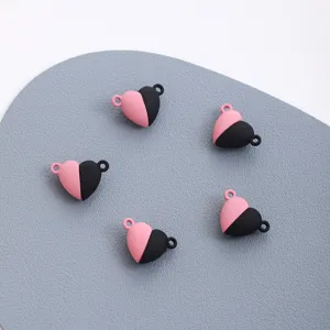 Pink and black heart magnetic DIY charms for jewelry making, cute necklace bracelet connectors.