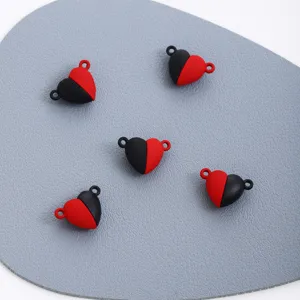 Magnetic heart charms DIY jewelry connectors zinc alloy red and black 5pcs set for necklace bracelet