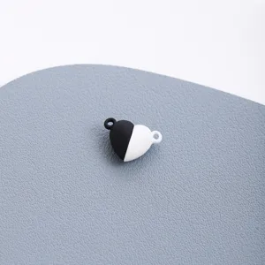 Black white heart magnetic DIY jewelry connector for necklace bracelet detail side view.