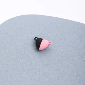 Zinc alloy heart magnetic DIY jewelry accessory, black and pink color, charm pendant link.