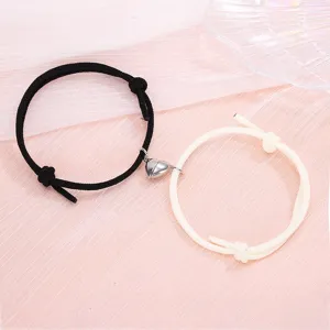 Couples Magnetic Heart Attraction Braided Rope Bracelets For Lovers Matching Adjustable Alloy Charm Handmade Friendship Wristband Jewelry Gift
