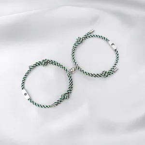Stainless steel sun and moon magnetic couple braided bracelets set, perfect matching jewelry.