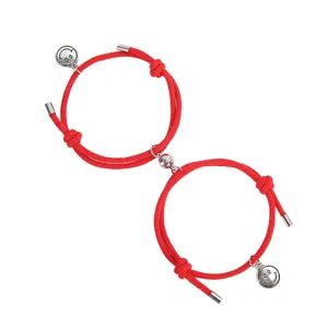 Couple magnetic attraction smiley face red braided rope bracelet pair for daily fashion