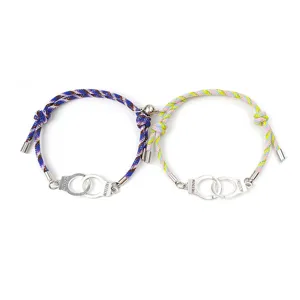 Bracelets de couple aimantés assortis avec pendentif menottes corde tressée mignonne.