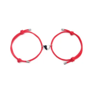 Magnetic Couple Red Rope Bracelets Heart Charm Matching Bracelets for Lovers Jewelry