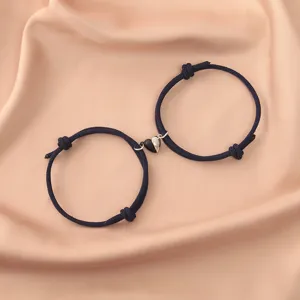 Magnetic heart woven couple bracelets in dark blue, sweet matching jewelry gift for lovers.