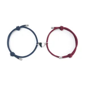 Couple magnetic heart braided bracelets set, matching rope jewelry gift for lovers.