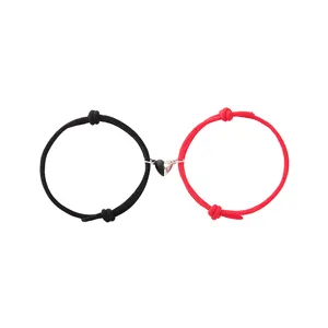Couple magnetic heart woven bracelet set black and red friendship jewelry detail view item