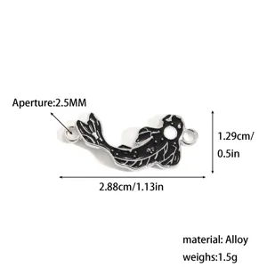 Alloy fish connector DIY charm black enamel jewelry finding for bracelet making 1.5g