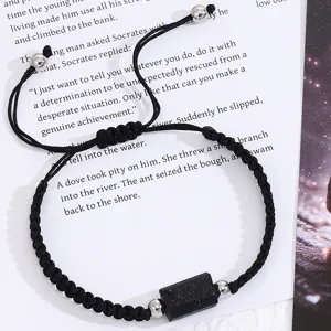 Braccialetto Regolabile Minimalista in Acciaio Inossidabile Con Tormalina Nera Naturale Intrecciato a Mano Unisex Regalo Gioielli