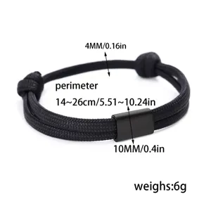 Handmade woven parachute cord stainless steel bracelet with metal tube, adjustable size.