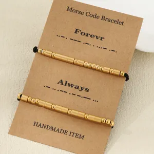 Gold stainless steel Morse code couple bracelet set stylish couple jewelry item