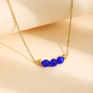 Collier Perlé en Acier Inoxydable Œil de Chat Mode Plaqué Or Argent Ras du Cou Perles Rondes Sphériques Bijoux Minimalistes Femme