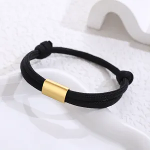 Handmade black paracord bracelet with gold stainless steel tube for men and women minimalist jewelry