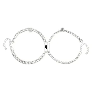 Pulseras de pareja con imán de acero inoxidable, joyas de cadena de plata para enamorados.