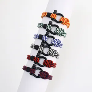 Bracelet tressé coloré en corde de Milan avec boucle fer à cheval en acier inoxydable pour hommes