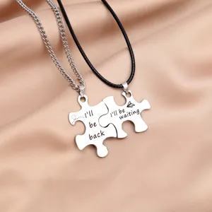 Stainless steel puzzle couple necklace set with pendant chains for men and women matching jewelry