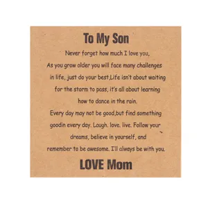 Carte de message sincère pour collier ou bracelet de fils, accessoire sentiment.