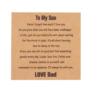 Vue détaillée de la carte de message inspirante pour fils, accessoire bracelet homme.