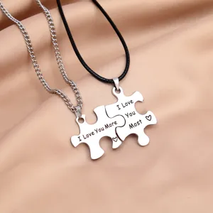 Stainless steel puzzle couple necklace set matching pendant lovers jewelry gift item