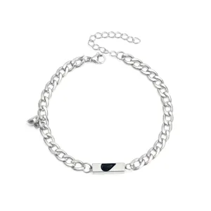 Pulsera de pareja magnética de acero inoxidable con dije de corazón, joyería de cadena elegante.