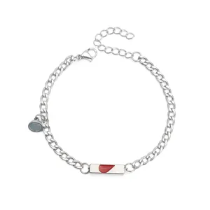 Pulsera de pareja magnética de acero inoxidable con dije de corazón rojo.
