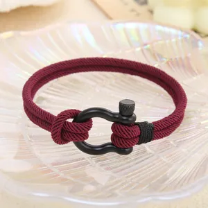 Hommes bracelet en corde tissée boucle fer à cheval acier inoxydable bijou poignet mode
