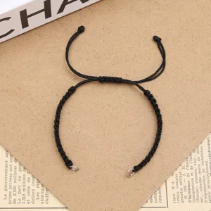 Handmade black woven cord bracelet DIY half-finished jewelry accessory with metal rings
