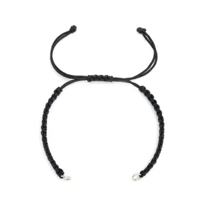 DIY handmade black woven adjustable cord bracelet blank with rings for charms crafts.