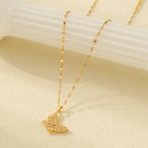 Collier pendentif papillon en acier inoxydable plaque or pour femme bijoux de mode.