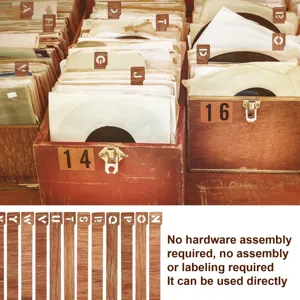 Séparateurs de disques en bois et marque-pages décoratifs avec impressions de lettres.