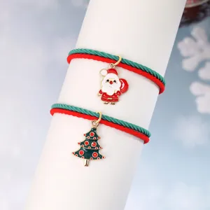 Bracelet de couple de Noël avec pendentif Père Noël, jolie corde rouge verte pour cadeau.