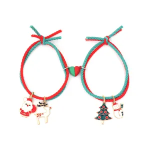 Bracelets de couple de Noël avec cœur magnétique pendentif corde rouge verte bijou cadeau
