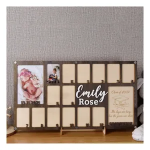 Personalisierter Holz Fotorahmen Schultage Baby Meilenstein Bilderrahmens fuer Abschluss