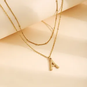 Collana con Ciondolo a Lettera Placcata in Oro a Doppio Strato in Acciaio Inossidabile Minimalista Gioielli a Catena con Ciondoli in Lega per Donna